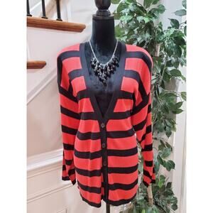 Breckenridge Women's Black Red Striped V Neck Button Front Cardigan Sweater 2X